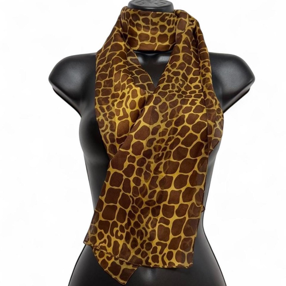 Indie sleaze style Giraffe Animal Print Brown Gold Lightweight Chiffon Scarf
